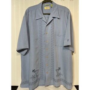 Cubavera Shirt Short Sleeve Blue Button Up Embroidered Men's Large Martini  G8